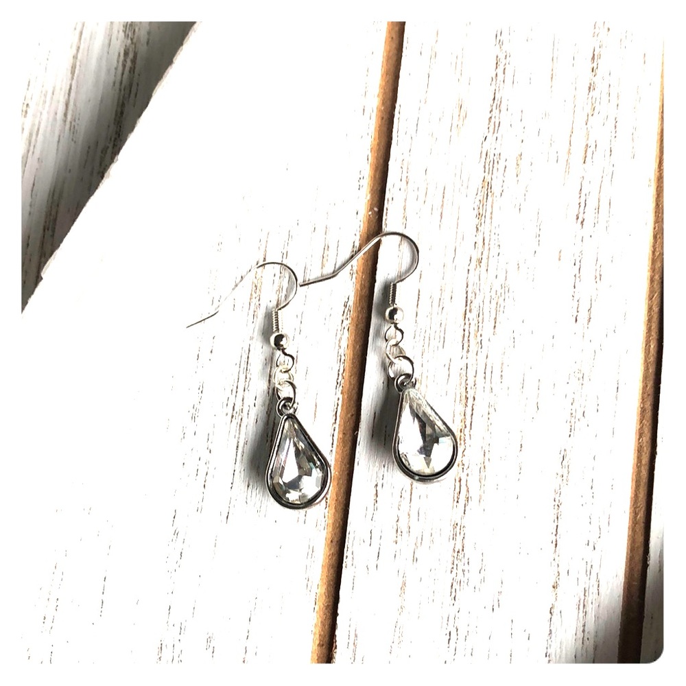 Clear Teardrop Dangle Earrings | Nickel Free | Pick Any 3 for $25